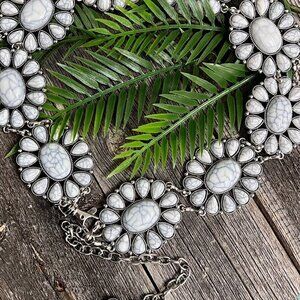 White Faux Marble Concho Belt Girls